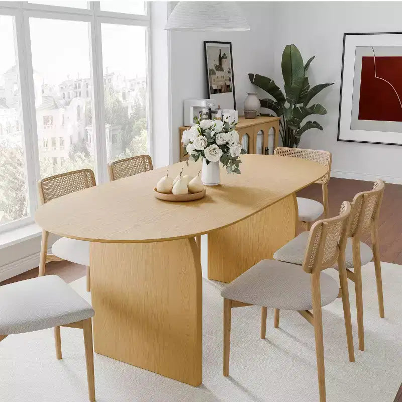 Tavolo da Pranzo Ovale 67 per 6, Tavolo da Cucina in Legno Stile Fattoria Moderno di Metà Secolo