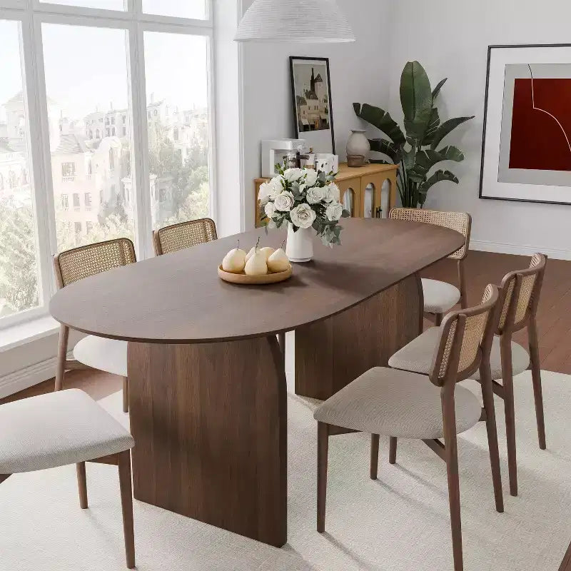 Tavolo da Pranzo Ovale 67 per 6, Tavolo da Cucina in Legno Stile Fattoria Moderno di Metà Secolo