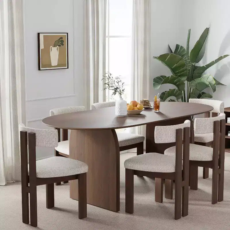 Tavolo da Pranzo Ovale 67 per 6, Tavolo da Cucina in Legno Stile Fattoria Moderno di Metà Secolo