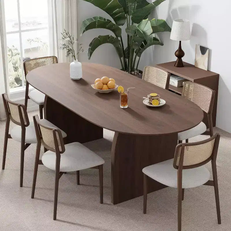 Tavolo da Pranzo Ovale 67 per 6, Tavolo da Cucina in Legno Stile Fattoria Moderno di Metà Secolo