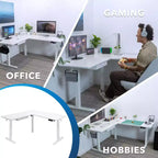 Ampia scrivania angolare elettrica ad altezza regolabile, scrivania automatica con regolazione fluida ed ergonomica dell'altezza, struttura in acciaio, bianca