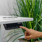 Ampia scrivania angolare elettrica ad altezza regolabile, scrivania automatica con regolazione fluida ed ergonomica dell'altezza, struttura in acciaio, bianca