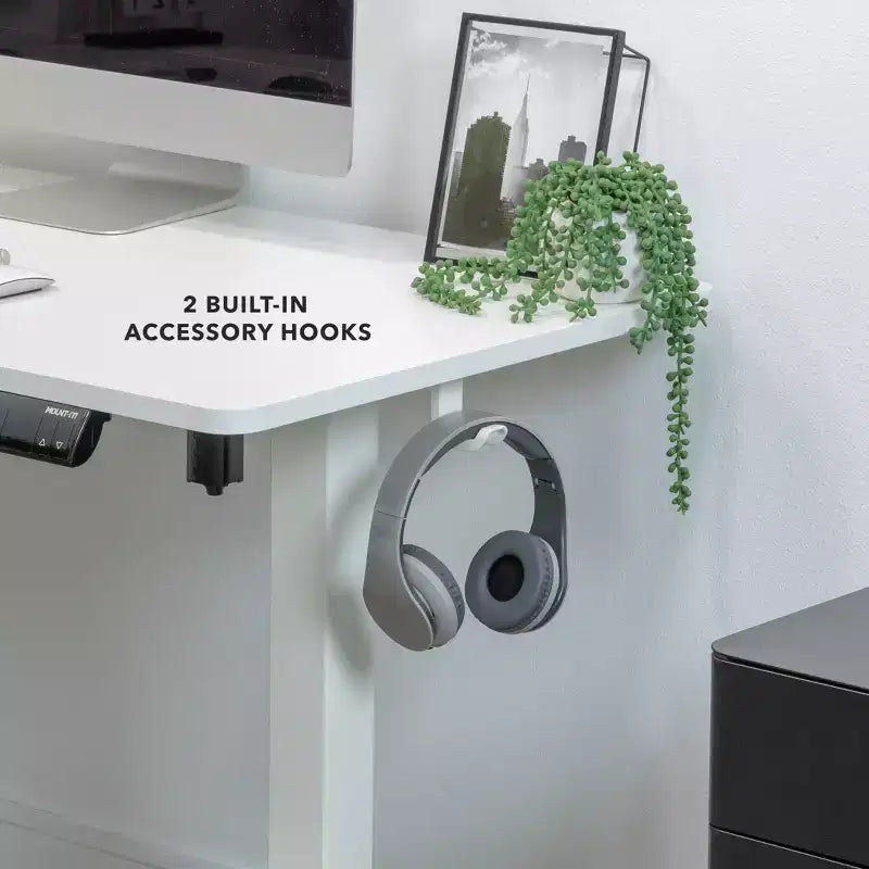 Ampia scrivania angolare elettrica ad altezza regolabile, scrivania automatica con regolazione fluida ed ergonomica dell'altezza, struttura in acciaio, bianca