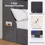 Telaio letto matrimoniale/queen-size con luci LED e stazione di ricarica, letto a piattaforma imbottito