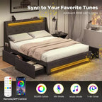 Telaio letto matrimoniale/queen-size con luci LED e stazione di ricarica, letto a piattaforma imbottito