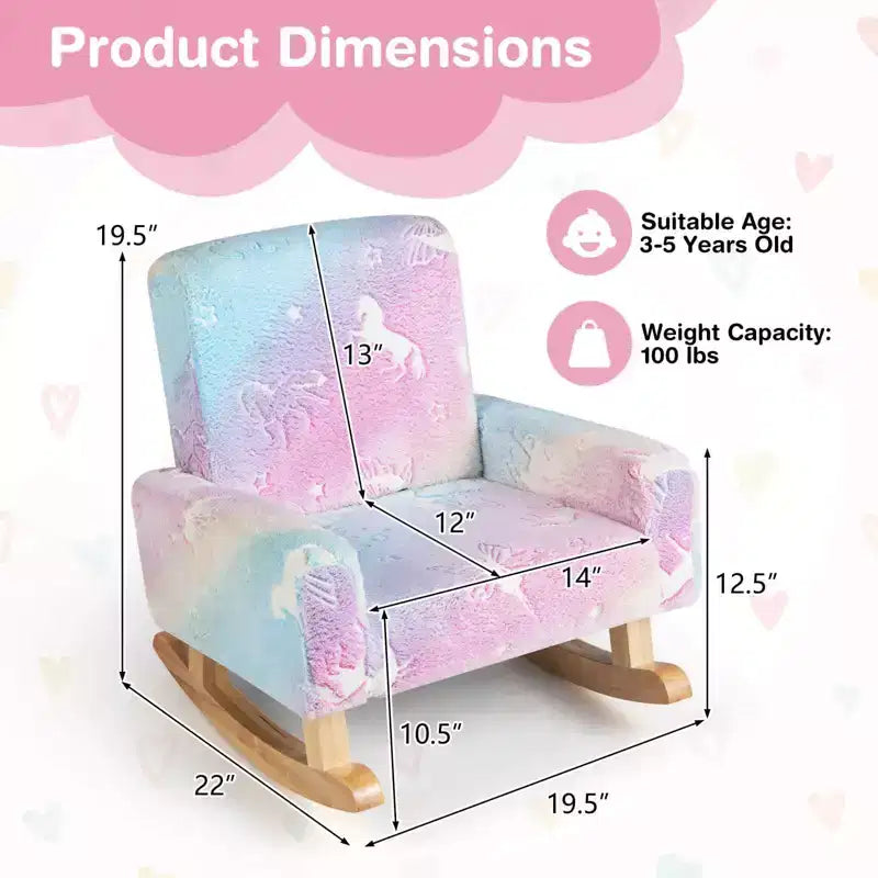 Sedia a Dondolo per Bambini Imbottita in Flanella con Comodo Schienale Multicolore/Rosa