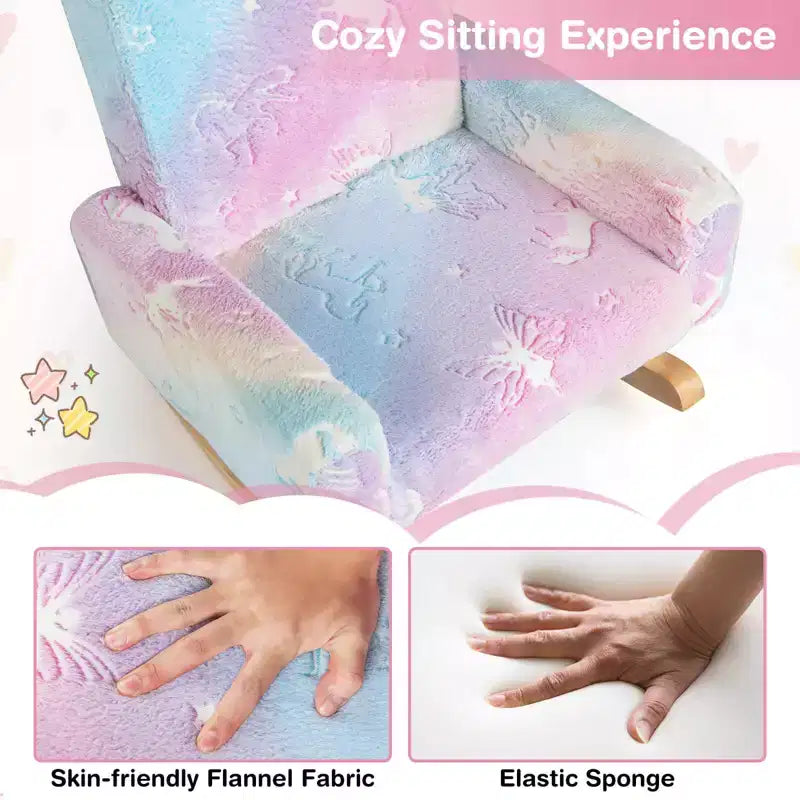 Sedia a Dondolo per Bambini Imbottita in Flanella con Comodo Schienale Multicolore/Rosa