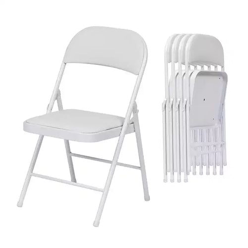 SUGIFT 4 Pack Folding Chairs with Padded Seats, Metal Frame with Pu Leather Seat & Back, White