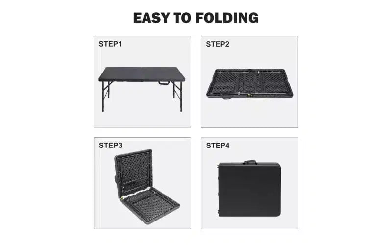 Folding Table, Portable Plastic Table, Adjustable Height, Carrying Handle for Dining, Picnic, Party, Camping
